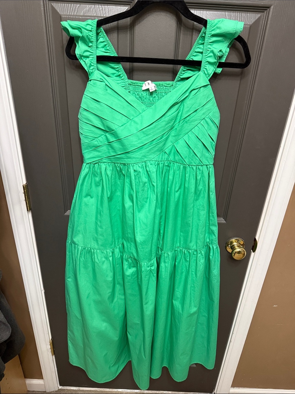 THML Bright Green Ruffled Strap Tiered Sundress